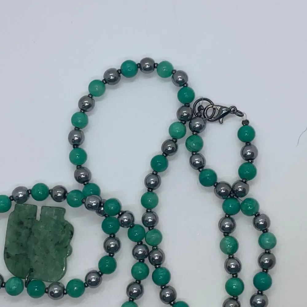 Silver Teal Blue & Green Handmade Beaded Necklace